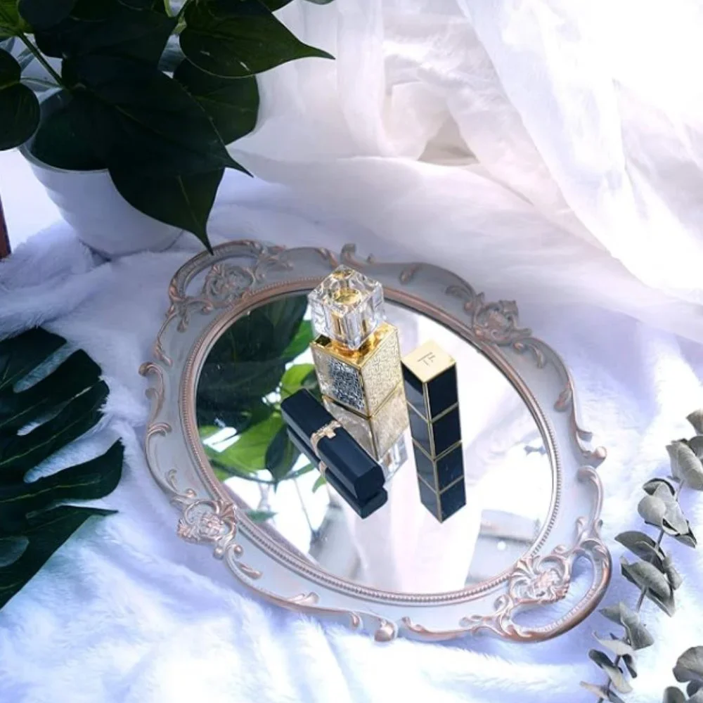 Golden Gray Mirrored Vintage Dresser Tray